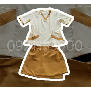 Đồng phục spa màu vàng (Quần giả váy)