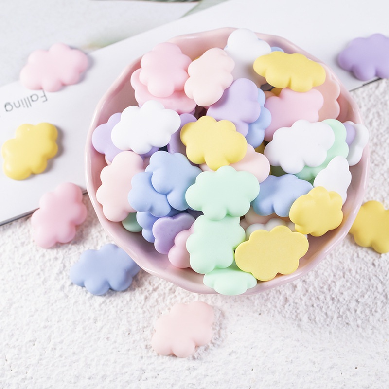 Bộ 20 phụ kiện làm đồ thủ công hình đám mây lưng phẳng màu trơn bằng chất liệu nhựa resin