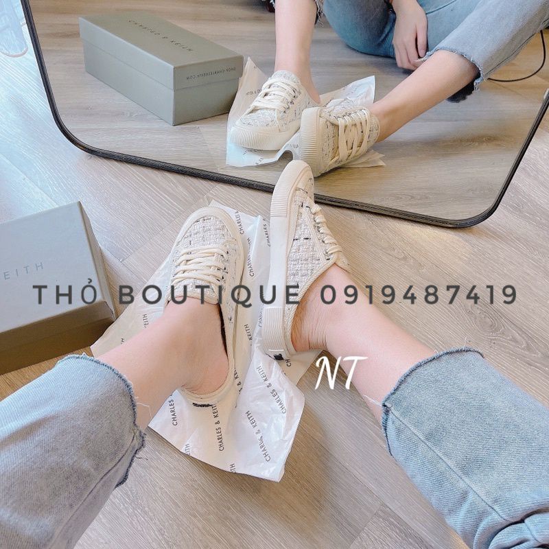 Giày sneakers sục ZARA xuất Âu xịn thể thao hở gót dạ tweed trắng đen sọc đế 2cm size 35-36-37-38