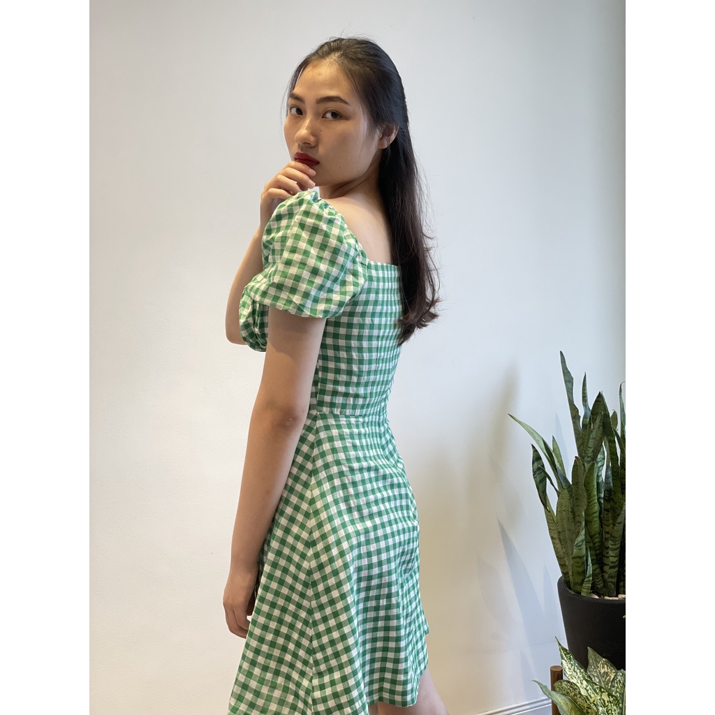 Váy Đầm Kẻ Sọc Caro Tay Phồng Cổ Bèo Dáng Chữ A - Váy Thanh Lịch Nhẹ Nhàng Hàn Quốc | BigBuy360 - bigbuy360.vn