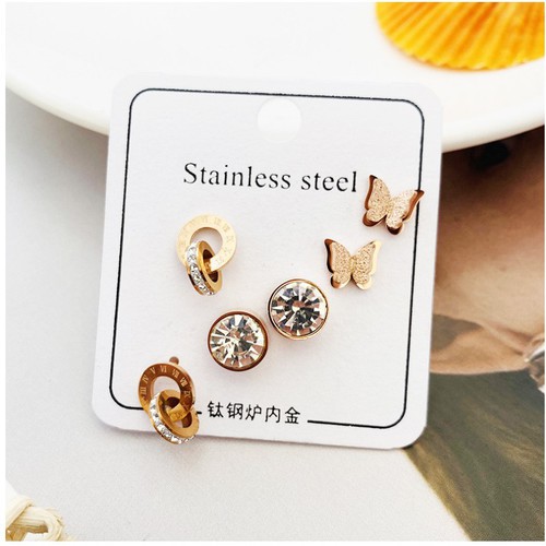 Bộ 3 Đôi Bông Tai Titan Ko Đen TT 3485