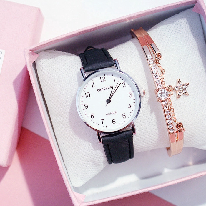 Đồng hồ đeo tay kết cấu thạch anh dây đeo bằng da thời trang thường ngày cho nữ