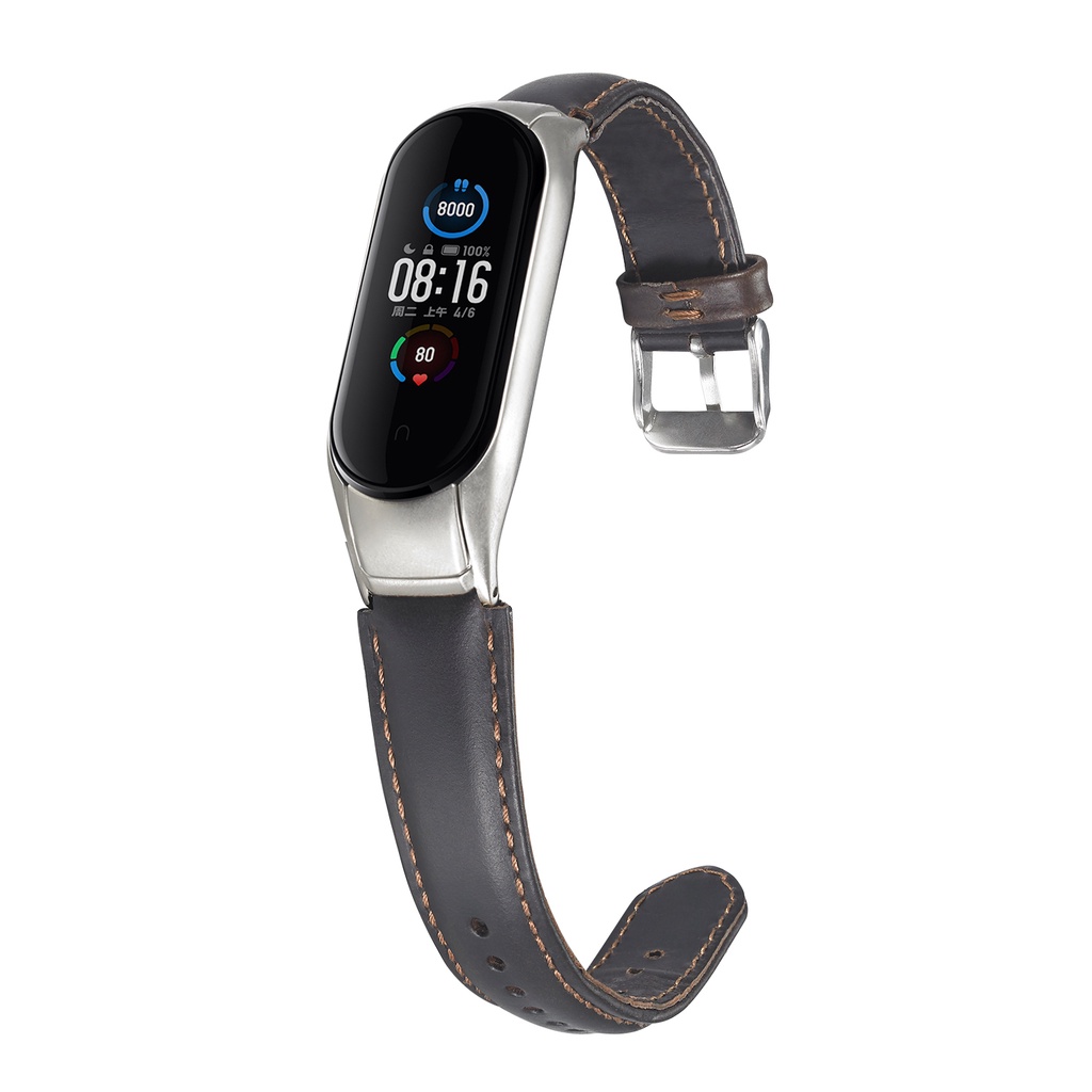 Dây Đeo Bằng Da Thật Cho Đồng Hồ Thông Minh Xiaomi Mi Band 5 Miband 3 4 5 6