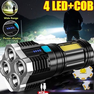 Đèn Pin Led Cob Mini 4 Bóng Sạc Usb Tiện Dụng Mang Theo Du Lịch