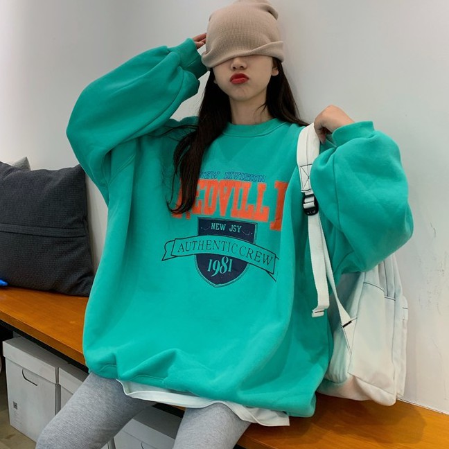Áo sweater nữ form rộng dài oversize vải nỉ in hình đẹp giá rẻ order quảng châu BST ao thu đông unisex Ulzzang 2020