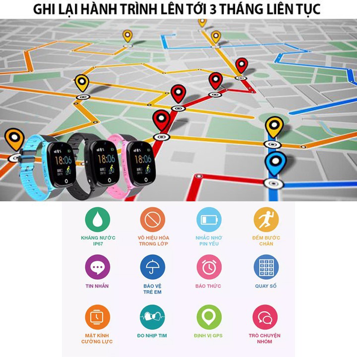 Đồng hồ thông minh trẻ em HW11 định vị GPS chính xác, lắp sim nghe gọi, Có máy ảnh chụp hình, kháng nước IP67