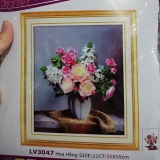 Tranh thêu chữ thập HOA HỒNG lv3047 (50x59cm) chưa thêu