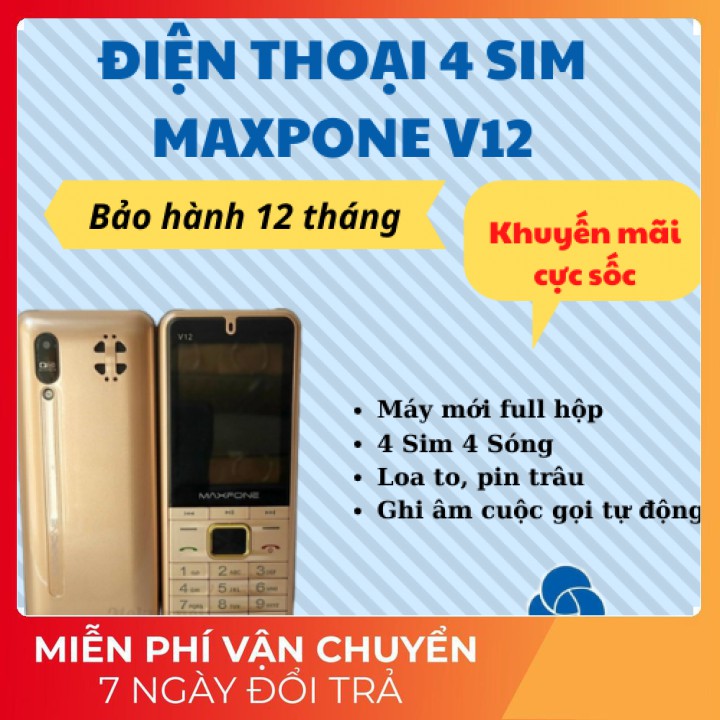 [Điện thoại 4 sim 4 sóng maxpone v12-có chức năng ghi âm cuộc gọi tự động-Bảo hành 12 tháng