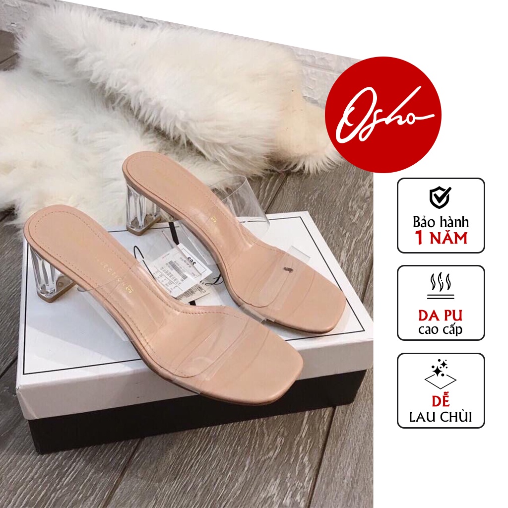 Sandal Cao Gót Nữ Thời Trang OSHO Thiết Kế Độc Đáo, Mũi Vuông Gót Vuông, Chất Da PU Mền Cao Cấp 3265-1