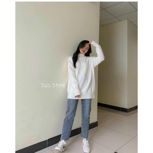 Áo len trơn cổ lọ phom rộng chất len mịn