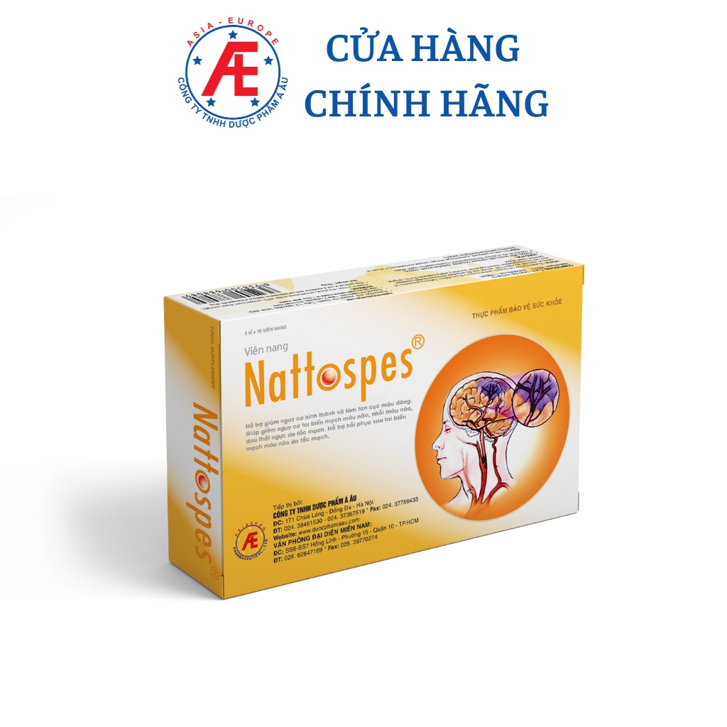 Nattospes hộp 30 viên giúp phòng ngừa đột quỵ, giúp phục hồi di chứng sau tai biến như liệt, méo miệng, nói ngọng