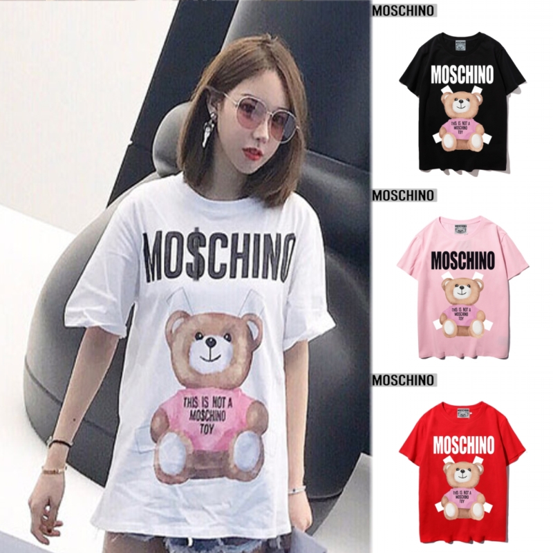 Áo thun tay ngắn cổ tròn in hình gấu Moschino