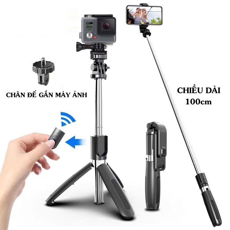 Gậy selfie L02 kiêm giá đỡ cho điện thoại có điều khiển từ xa kết nối Bluetooth 3 trong 1