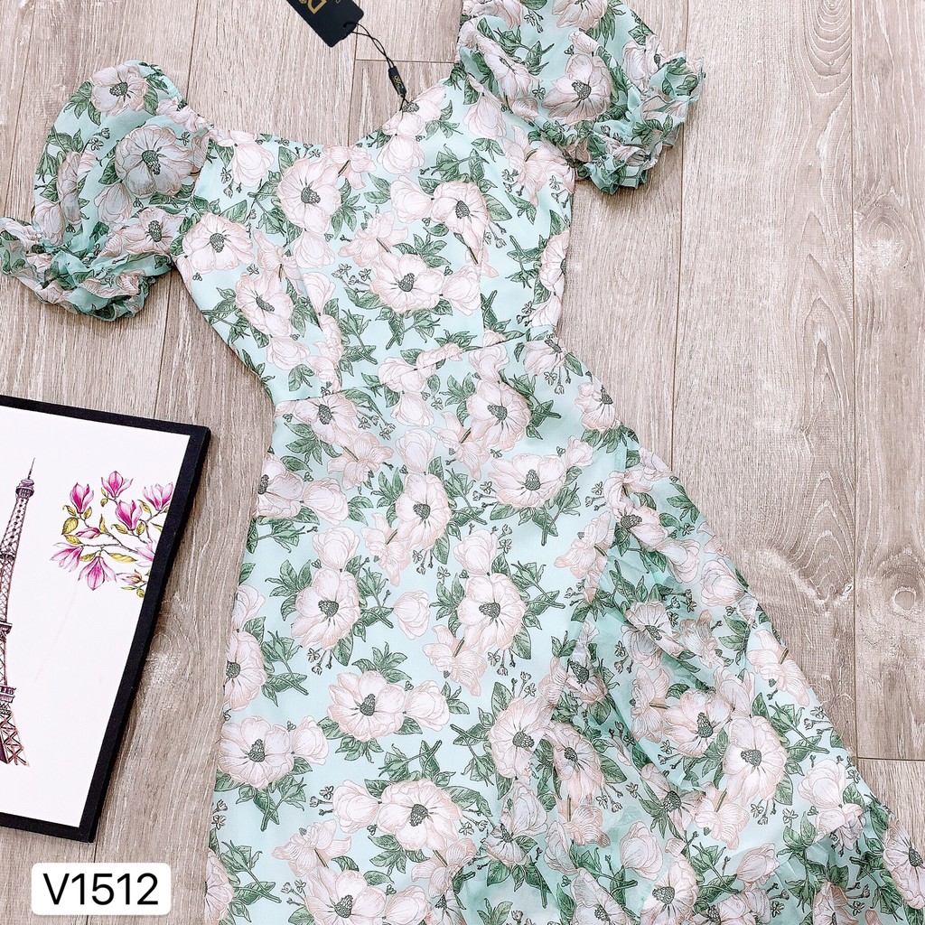 Váy hoa xanh V1512 - ĐẸP SHOP DVC ( Ảnh mẫu và ảnh trải sàn do shop tự chụp )