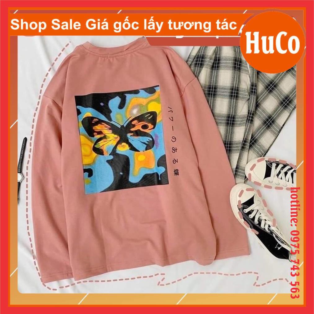 Áo thun tay dài bướm form rộng unisex sweater POXFFF nam nữ ulzzang form thụng