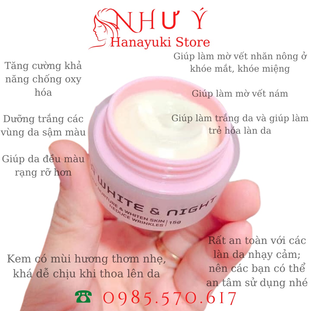 Kem Dưỡng Trắng Da Ban Đêm Hana White & Night HANAYUKI Hộp Mini 15gram