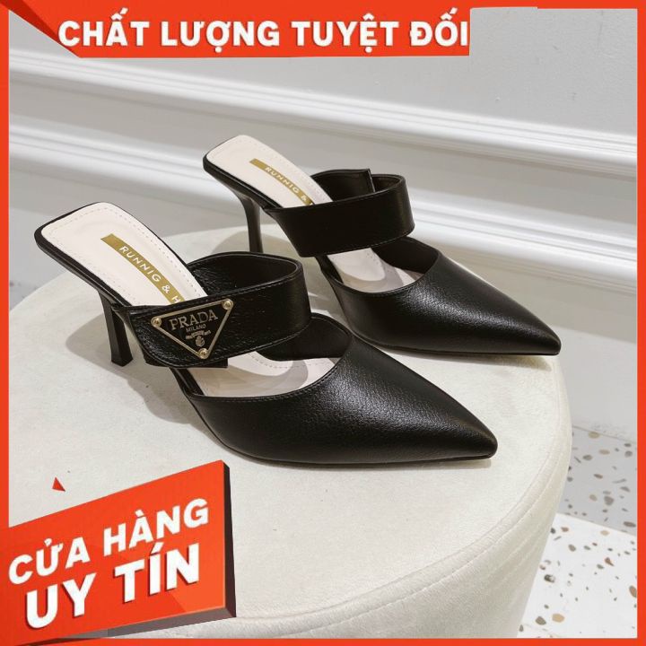 Giày cao gót mũi nhọn Prada sang chảnh 8p, giày nữ cao gót thời trang hàng đẹp 2 màu.