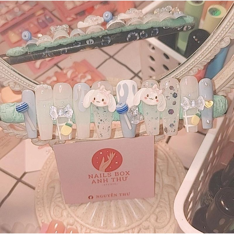 Nailbox thiết kế - Nailbox gắn thỏ và nơ siêu xinh