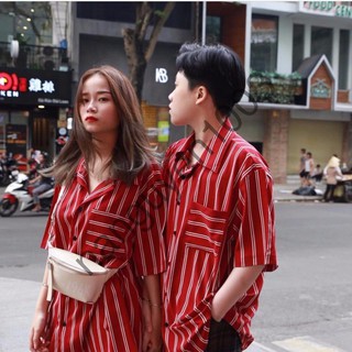 Hàng [freeship 50k] xẢ kho Áo sƠ mi cẶp sỌc tÚi kẺ 2 sỌc ĐỎ Đen trẮng shop na nguyễn chuẩn