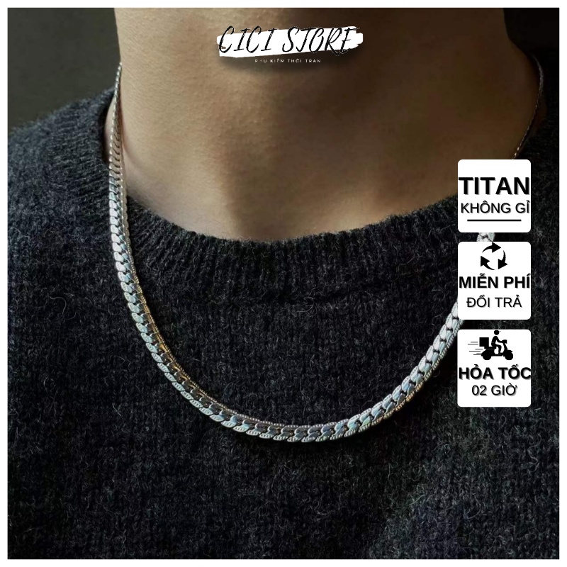 Vòng Cổ Nam Thép Titan Không Gỉ Cuban Hiphop In Nổi 7mm Phong Cách Hiphop