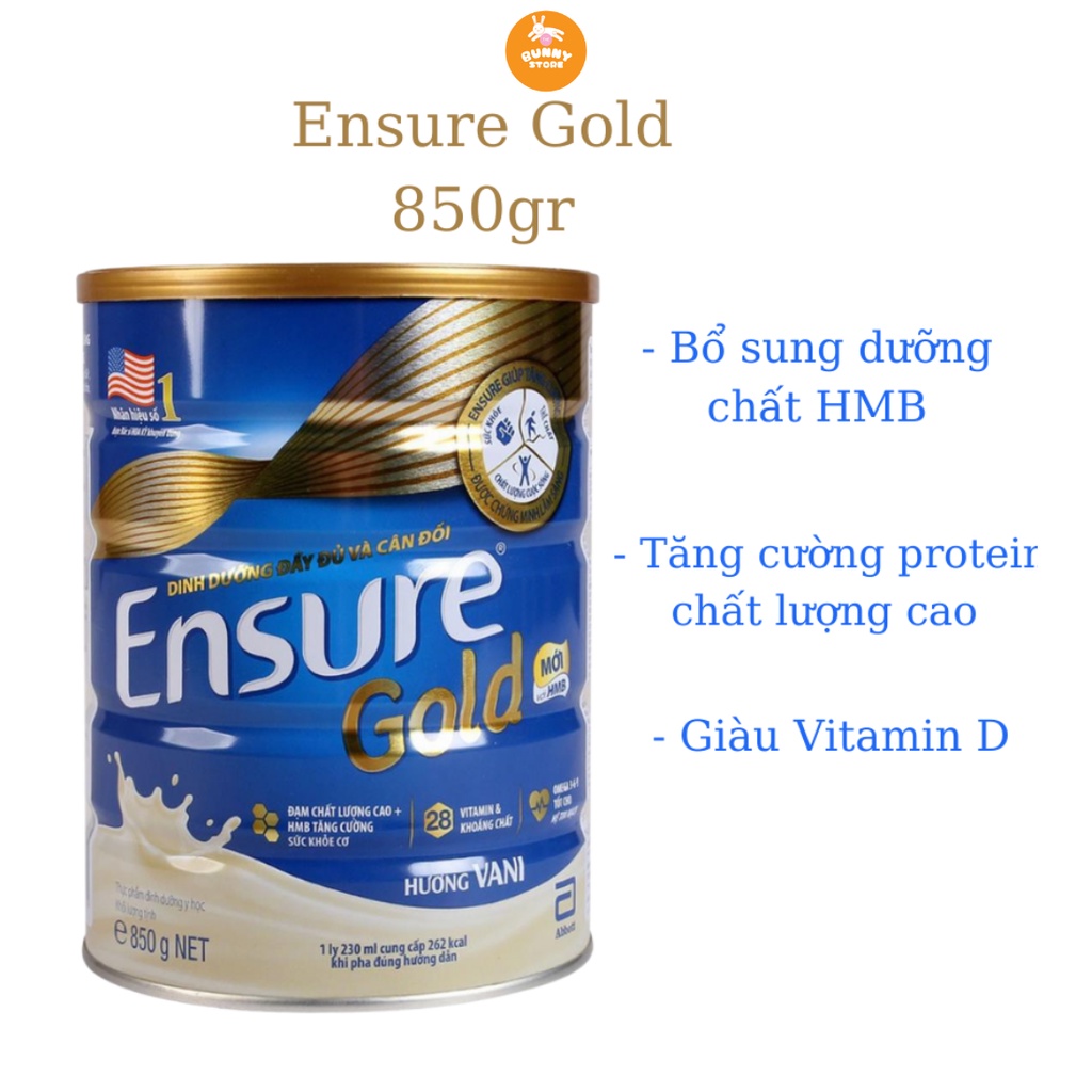 Sữa Bột Abbott Ensure Gold HMB Hương Vani Hộp 850g