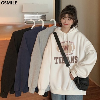 Áo hoodie có mũ trùm đầu in chữ cổ điển lỏng cộng với nhung cổ điển unisex