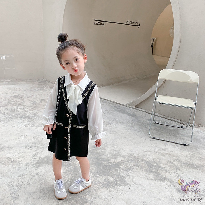 Đầm Công Chúa Tay Dài Giả Hai Lớp Phong Cách Hàn Quốc Cho Bé Gái