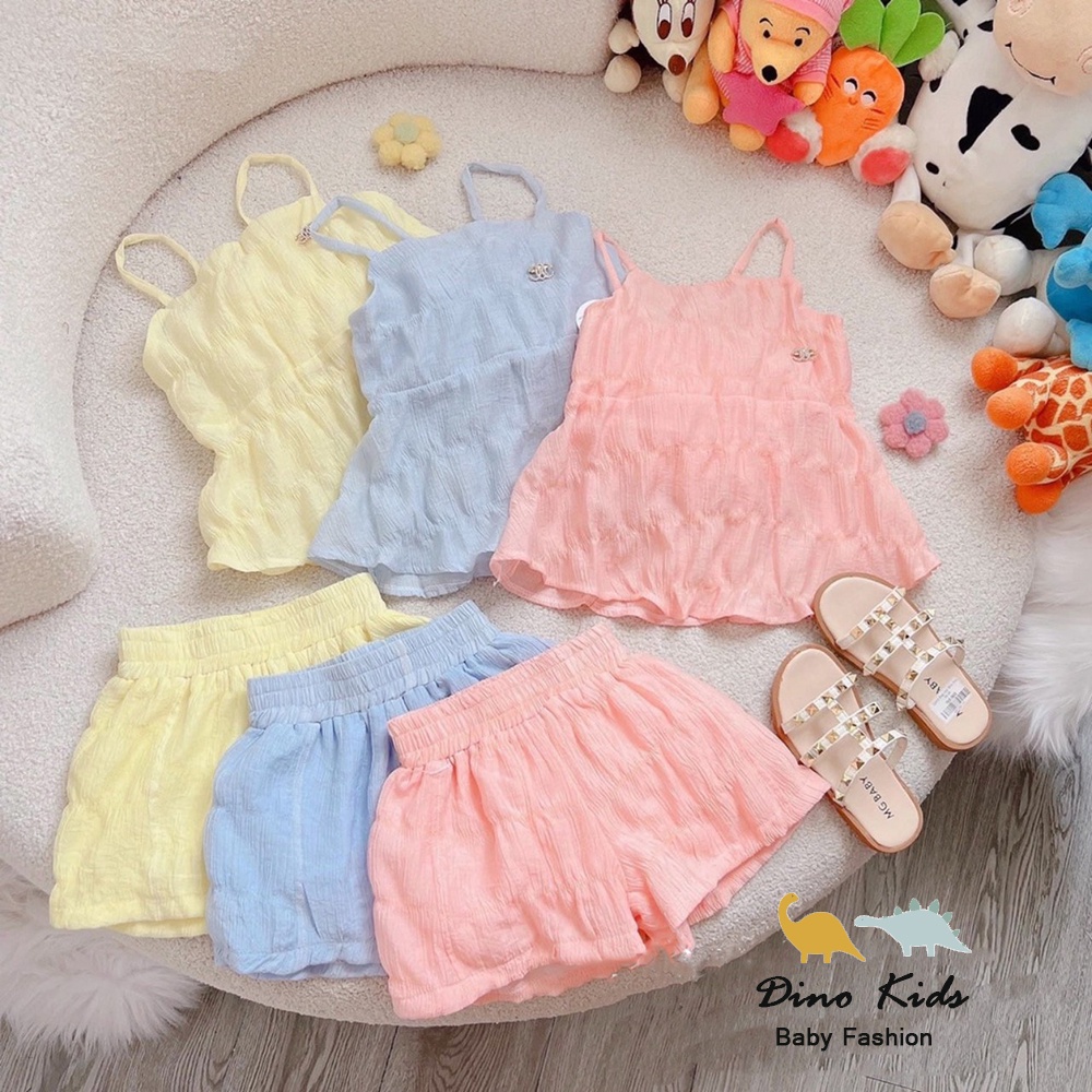 Bộ 2 dây chất đũi cho bé gái, Sét áo 2 dây đũi xốp mềm nơ lưng chun ngực huy hiệu chữ X cho bé