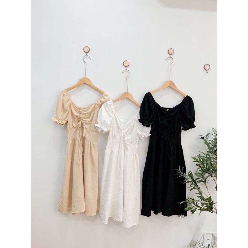 [Ảnh thật/Video]Váy thiết kế tay bồng rút ngực Đầm rút ngực bo eo Hàng Quảng Châu