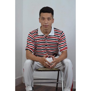 Áo phông unisex cổ bẻ sọc ngang