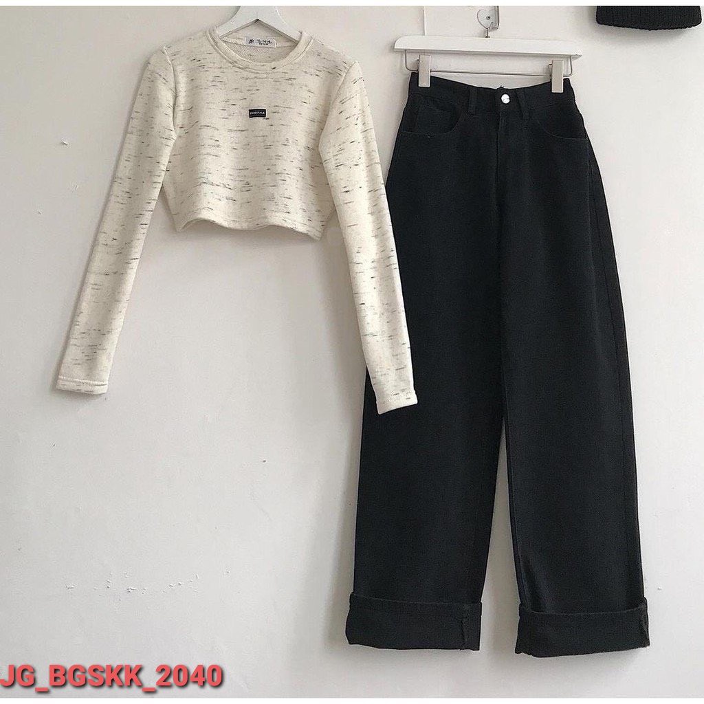 Quần Kaki Jean Ống Rộng Lưng Cao Phong Cách Ulzzang Trắng Và Đen - Jeans Fashion93