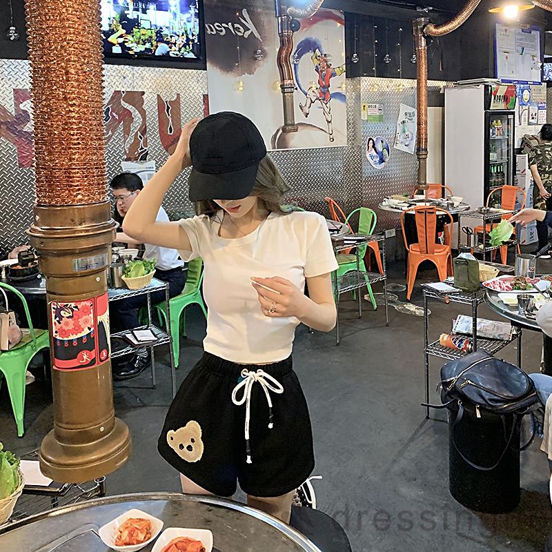 Quần thể thao dây rút thêu hình gấu xinh xắn đáng yêu dành cho nữ | BigBuy360 - bigbuy360.vn