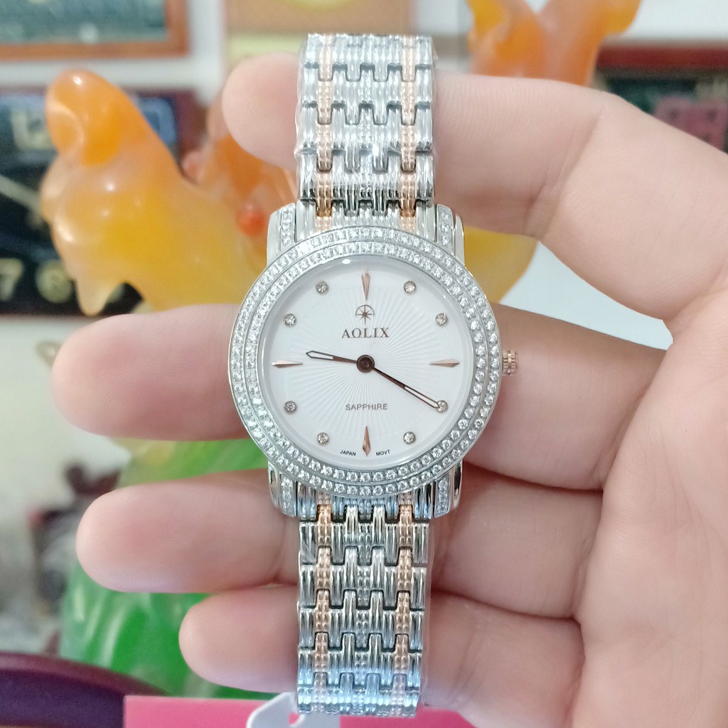 Đồng hồ nữ Aolix AL1031L siêu mỏng 2 viền hạt, kính sapphire chống xước, chống nước cực tốt