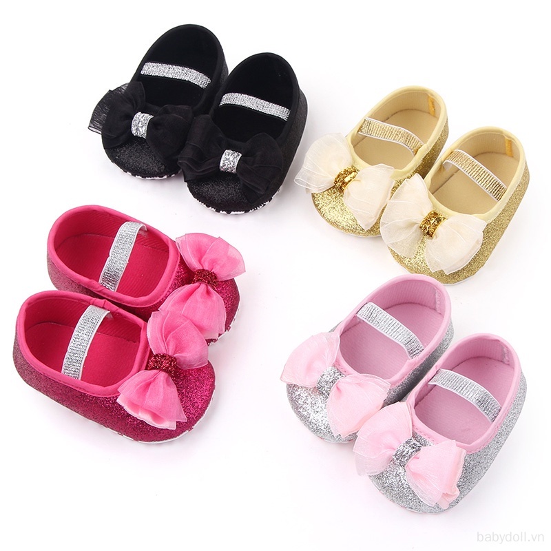 Giày Đế Mềm Chống Trượt Đính Nơ Cho Bé Gái 0-1 Tuổi