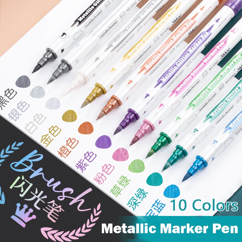 10 màu Bút Lông Mềm Hai Đầu Màu Ánh Kim DIY bút đánh dấu