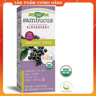 Siro Natures Way Sambucus Elderberry Hữu Cơ cho bé Chống bệnh vặt Tiêu Hoá ZnVitamin C 120ml