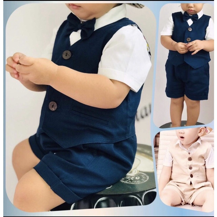 Bộ vest Công tử cho bé sơ sinh bé trai đầy tháng thôi nôi size (5-14KG) chất vải 100% cotton