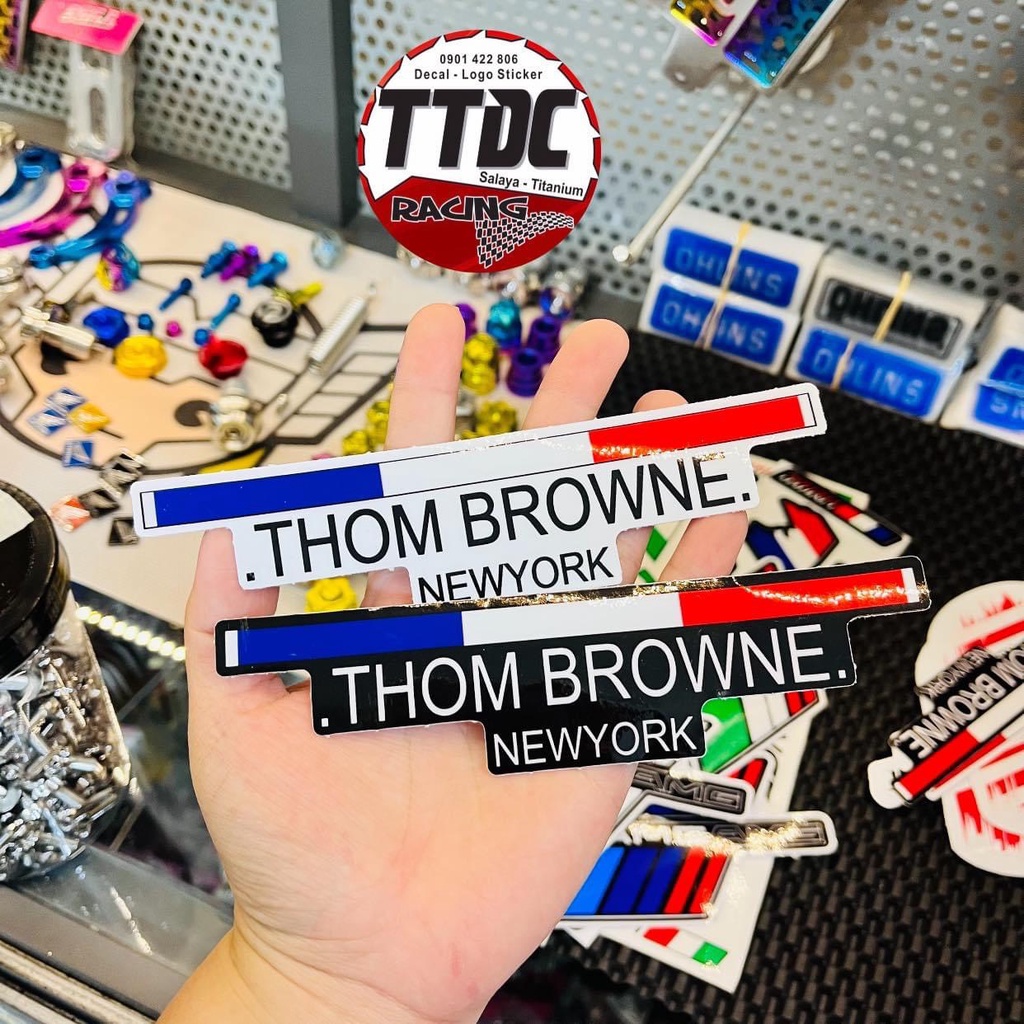 Tem Sticker Thom Browne Dán Trang Trí Xe Máy, Xe Điện Decal Chống Nước, Chống Phai Màu