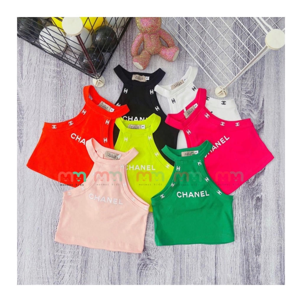 Áo thun bé gái lửng cổ yếm sát nách chất thun cotton cao cấp mềm mịn co dãn thoải mái cho bé 8kg đến 38kg