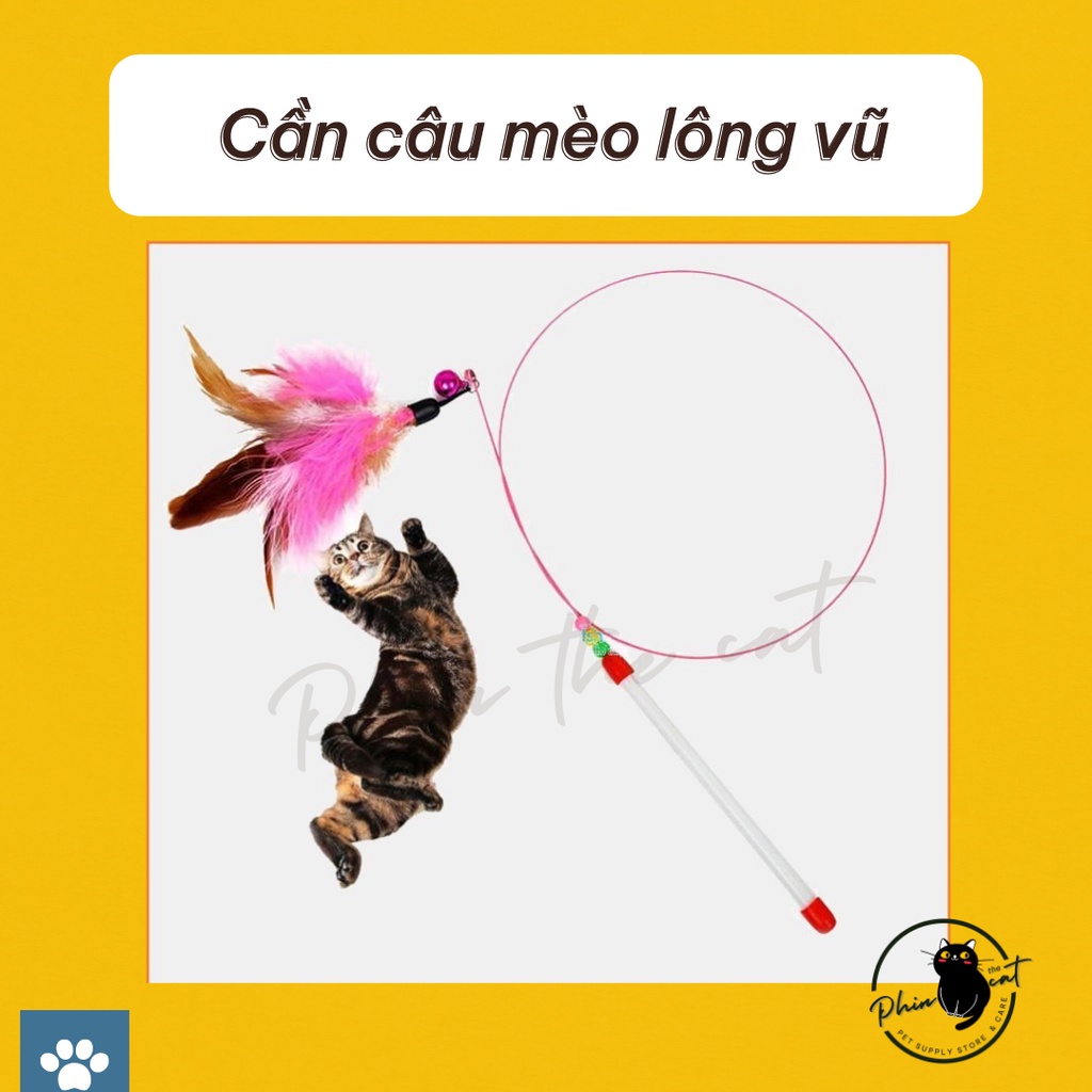 Đồ chơi mèo - cần câu mèo dây thép gắn lông vũ - đồ chơi cho mèo vui nhộn | phinthecat.petshop