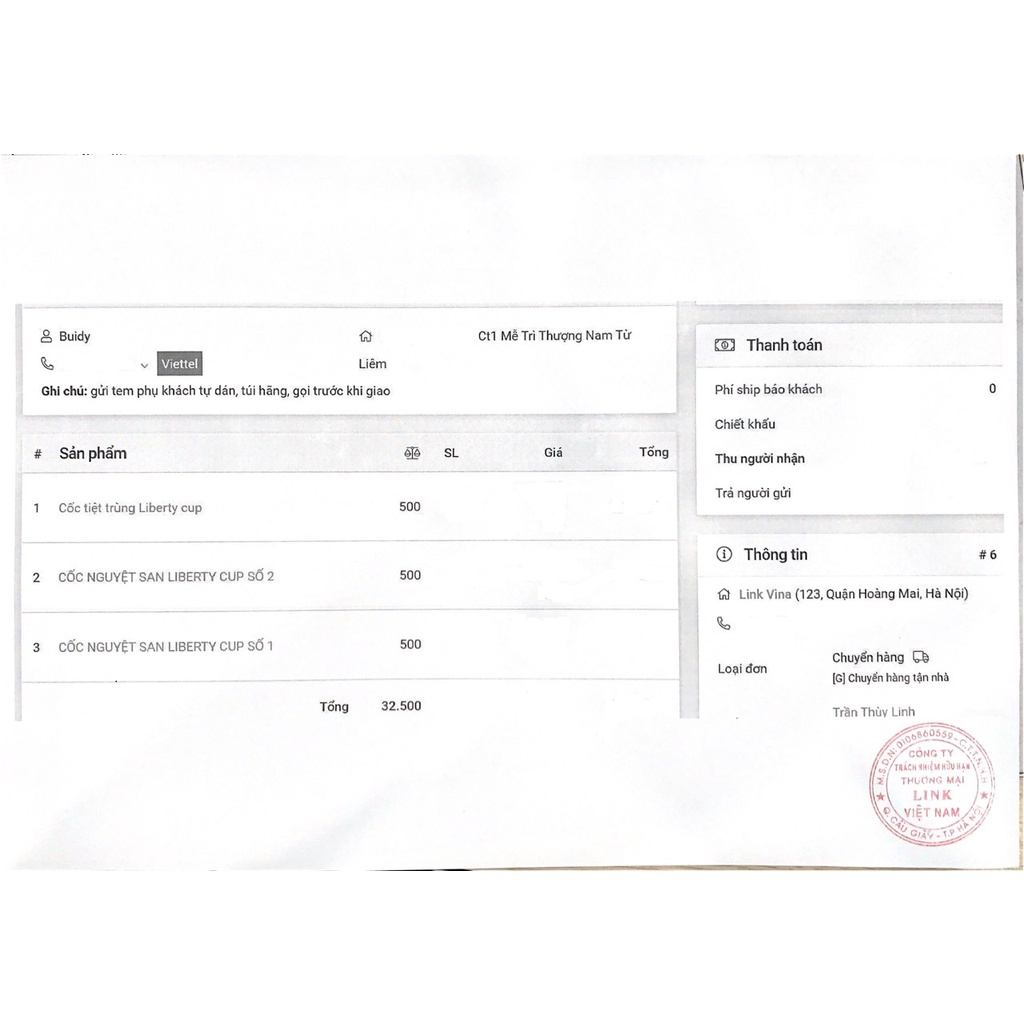 Cốc nguyệt san Liberty Cup nhập khẩu Pháp tặng túi vải có bill