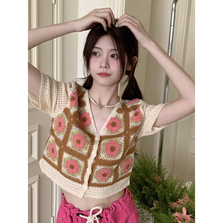 Áo cardigan ZHELIHANGFEI dệt kim tay ngắn cổ chữ V quyến rũ thời trang dành cho nữ