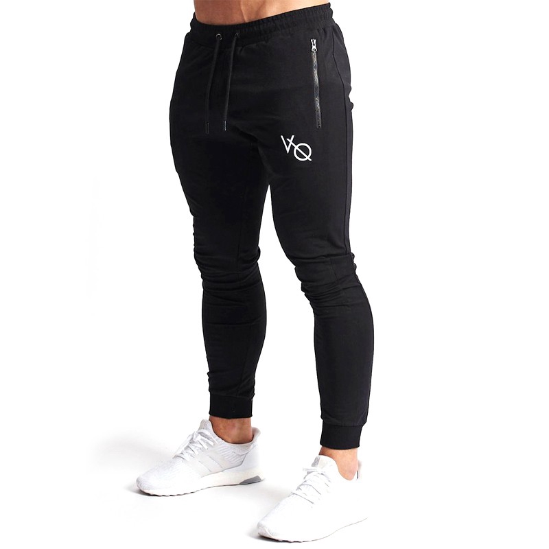 VQ Joggers Cotton Sports Fitness Pants Men's Fashion Zip pocket Casual Stretch Slim Comfortable Workout Trousers