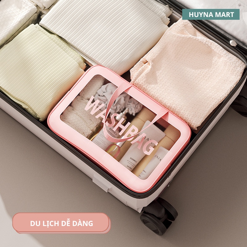 Túi đựng mỹ phẩm 2 ngăn Washbag, chất liệu PVC trong suốt, có tay cầm cao cấp Huyna Mart TD40