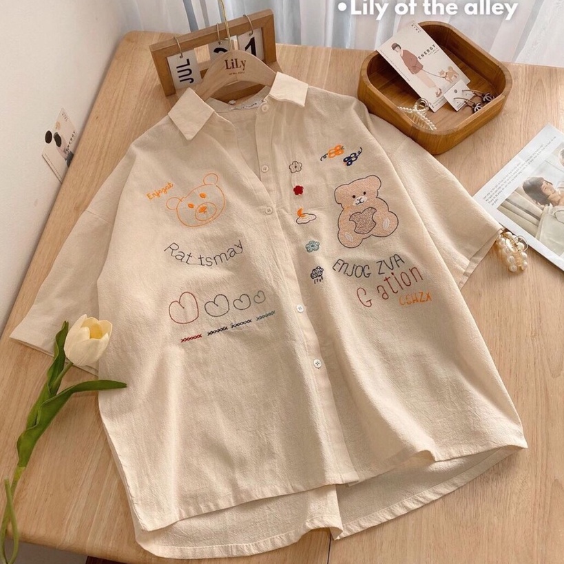 Sơ Mi Cộc Tay Nữ Chất Đũi Mát Mẻ Chất Đẹp,Áo Sơ Mi Tay Lỡ Vintage Phong Cách