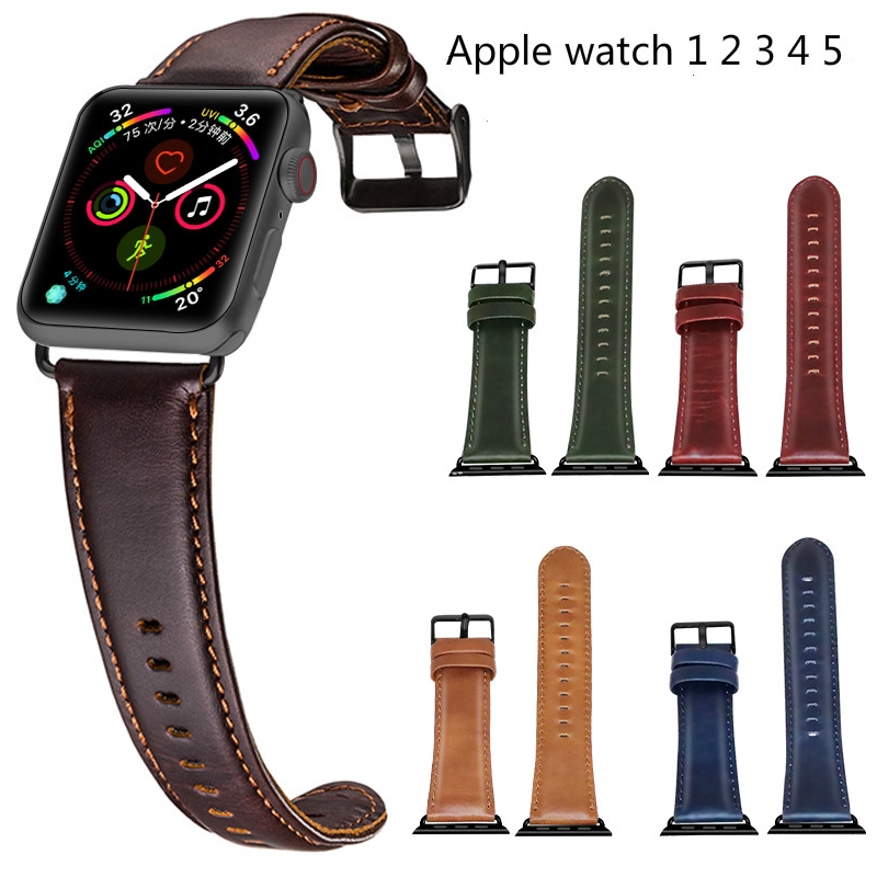 Vòng đeo cổ tay bằng da thay thế cho đồng hồ Apple series 5 4 3 2 iwatch 38mm 40mm 44mm 42mm