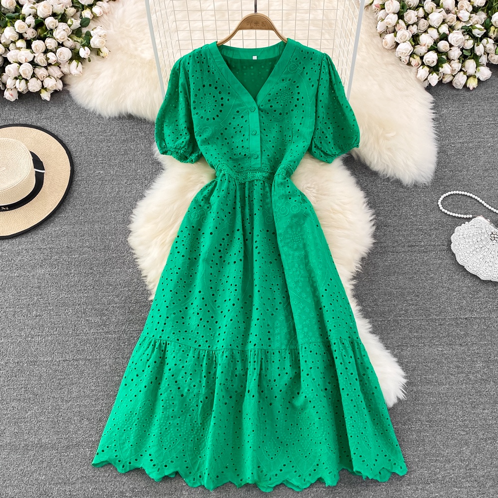 #1410  Đầm tay ngắn dáng cổ chữ V 6 màu có size siêu xinh