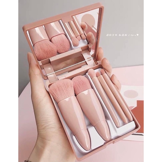 Bộ 5 Cọ Trang Điểm Đa Năng Có Gương Tiện Dụng( Nội Địa Trung )