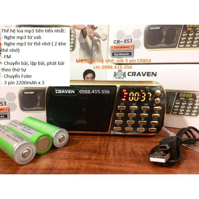 Loa nghe thẻ nhớ, Usb, FM 3 pin Craven CR 853