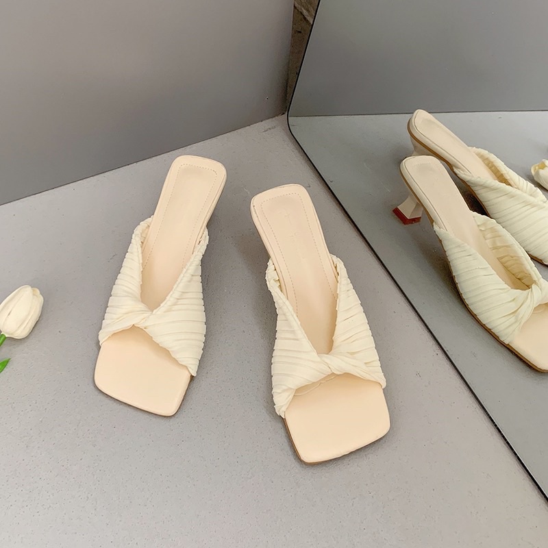 ✨💕Giày cao gót 5 phân, quai vải xoắn chéo màu siêu ngọt ạ